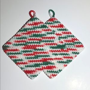 Christmas potholders handmade red green white